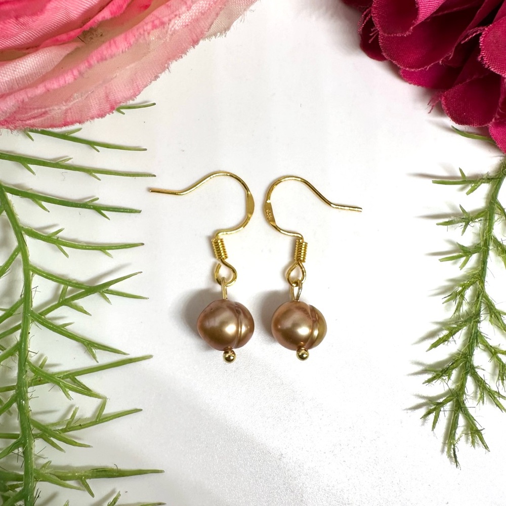 NEW⚜️Freshwater Champagne Pearl Dangly Earrings - Picture 2 of 6